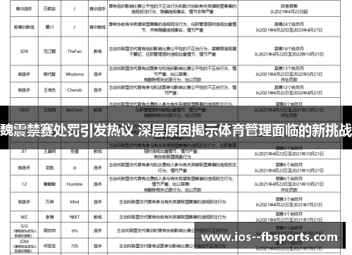 魏震禁赛处罚引发热议 深层原因揭示体育管理面临的新挑战